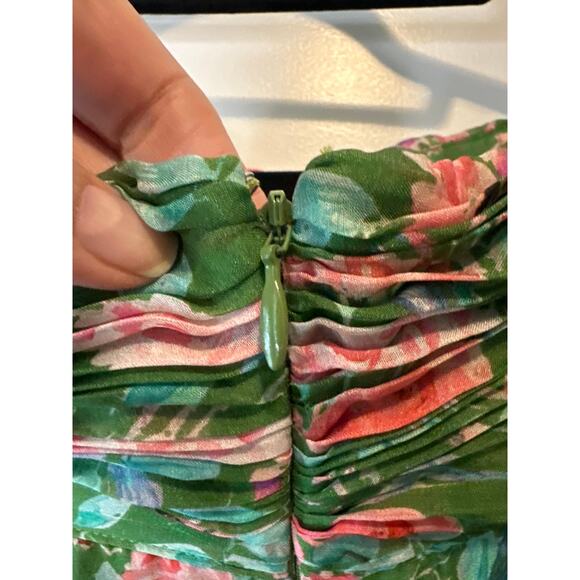 Amur Raven Silk Floral Off-Shoulder Maxi Dress Green Pink Size 0 - Picture 8 of 14